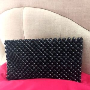 Vintage Valerie Black Beaded Zip Evening  Clutch Bag